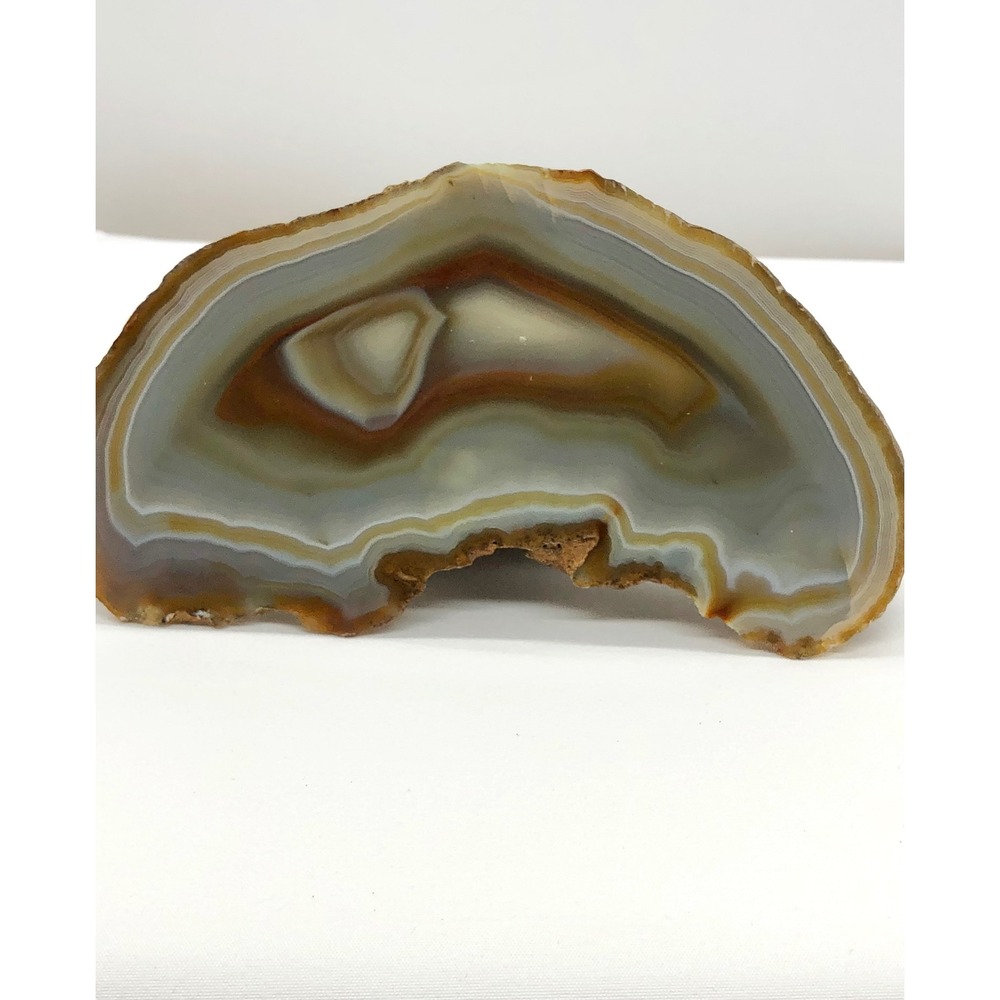 Natural Polished Banded Agate Slice Geode Specimen Brown Gray 5.25 Inch Decor